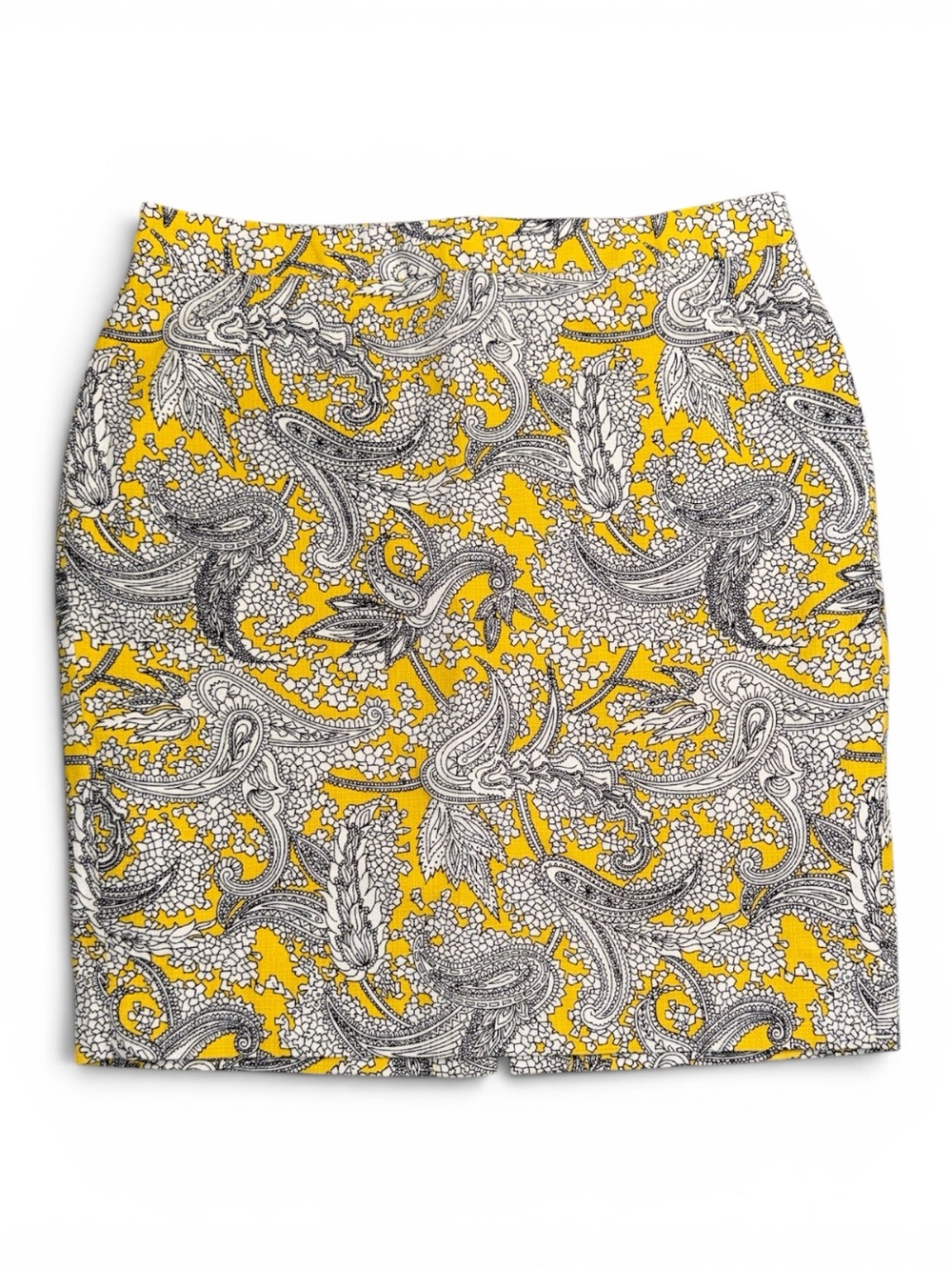J Crew 12 Yellow Paisley Print Women's Pencil Skirt